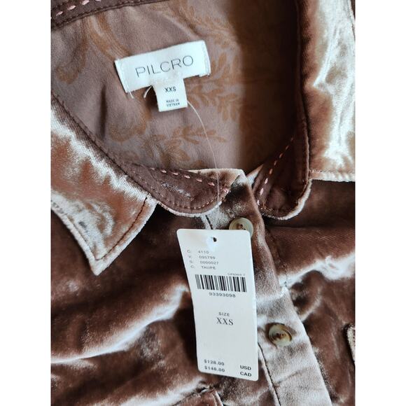 NWT Anthropologie The Hadley Relaxed Velvet Buttondown Shirt Sz XXS Taupe #8B503 - Picture 6 of 8